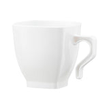 White square plastic coffee mugs, 8 oz. capacity, case of 192, durable and stylish, perfect for serving hot beverages at events