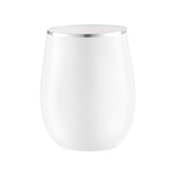 White with silver elegant stemless plastic wine glasses in a 64-pack