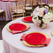 a premium choice Solid Red Holiday Round Disposable Plastic Dinner Plates (10.25") for disposable serving or dining