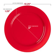 solid red 10.25-inch round plastic dinner plates, disposable and ideal for festive gatherings