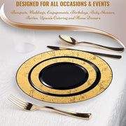 Black with Gold Marble Rim Disposable Plastic Dinnerware Value Set Description | Smarty Had A Party