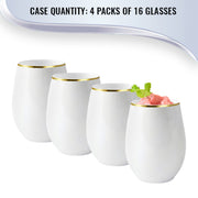 12 oz. White with Gold Elegant Stemless Plastic Wine Glasses Quantity