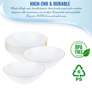6 oz. White with Gold Rim Organic Round Disposable Plastic Dessert Bowls BPA