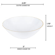 6 oz. White with Gold Rim Organic Round Disposable Plastic Dessert Bowls Dimension
