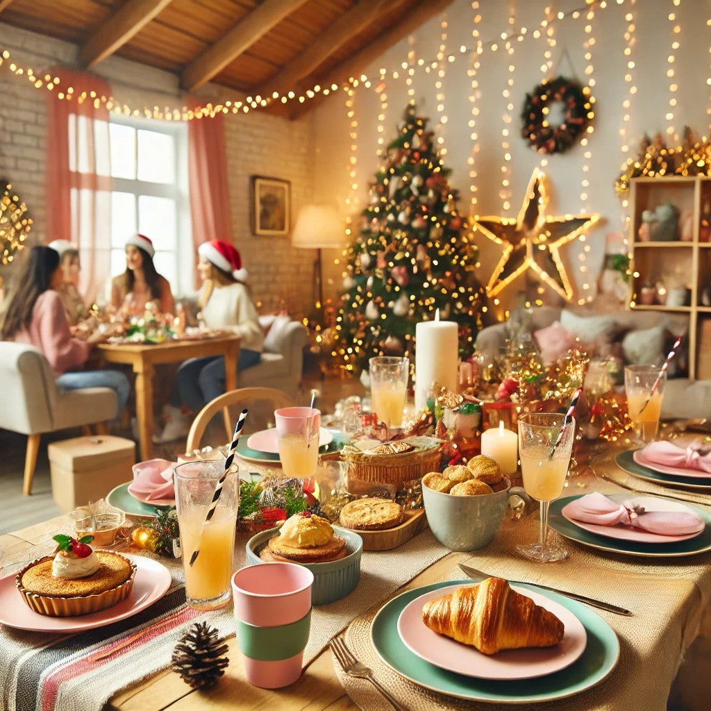 A festive dinner table adorned with decorations, showcasing a delightful holiday brunch ideas.