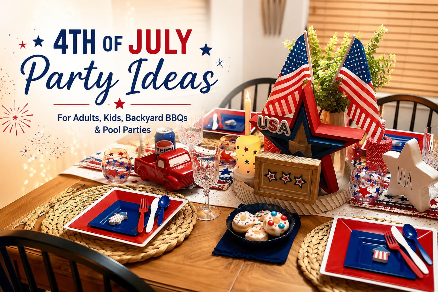 4th of July party ideas with patriotic table decorations and disposable dinnerware