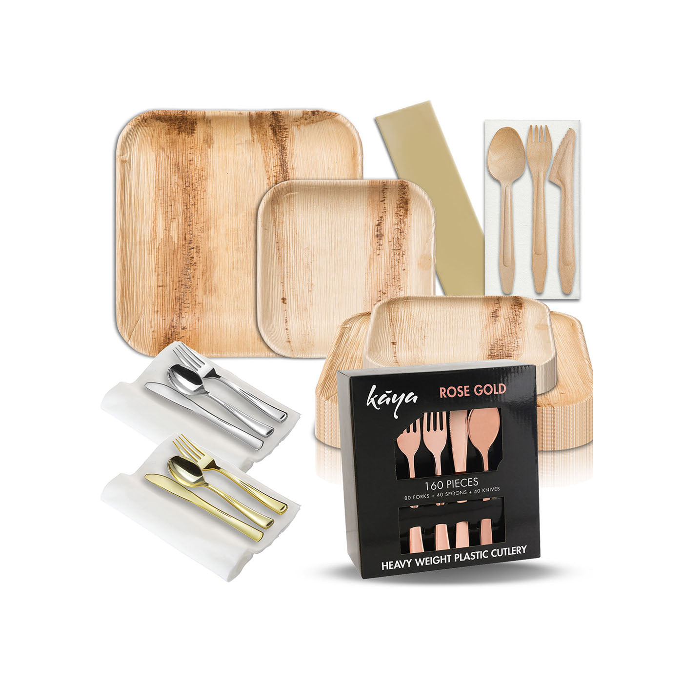 Disposable tableware value sets.