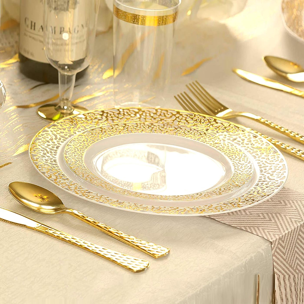 White with Gold Rim Lace Plates Collection