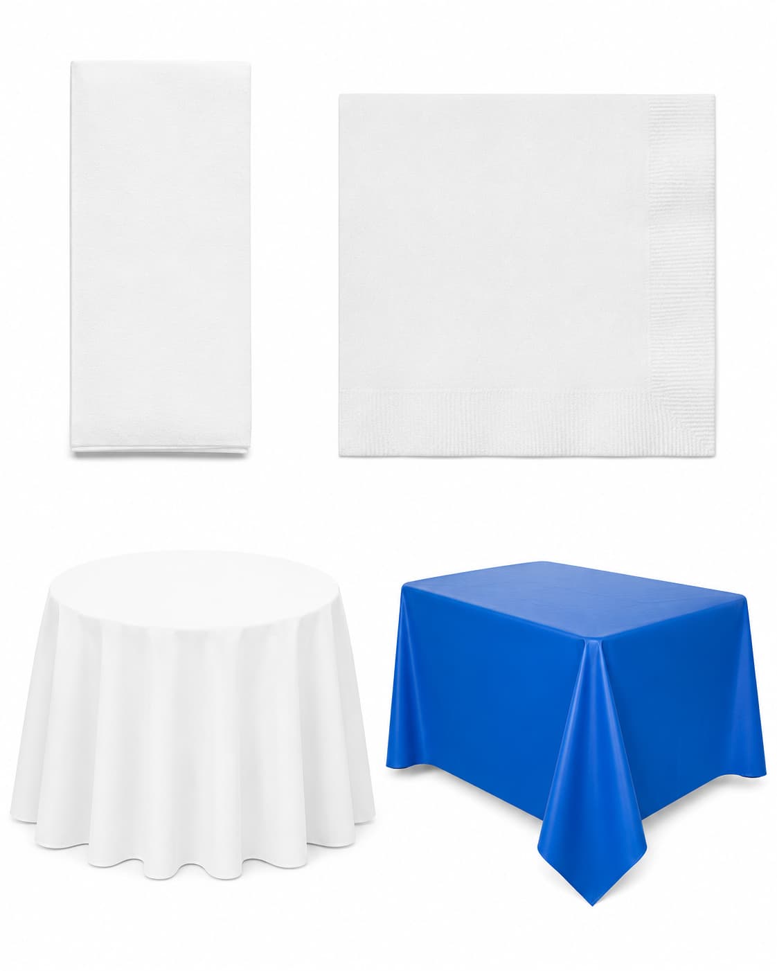 Banquet table set with white disposable tablecloth and linen-like napkins for commercial events