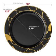 10-inch black round dinner plates with sophisticated gold marble patterns