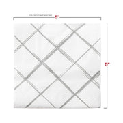 10-inch by 10-inch unfolded white and silver cocktail napkins, a stylish touch for beverage service