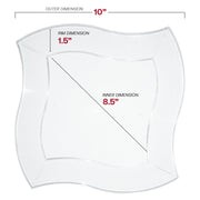 10-inch clear plastic dinner plates with a sleek wave design, disposable and durable, ideal for formal occasions