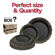 10-inch dinner plate with a black base and gold vintage rim, perfect for showcasing your main courses in style