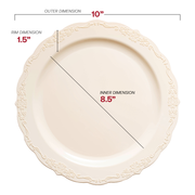10-inch ivory plastic dinner plates with a classic vintage design