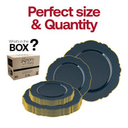 10-inch navy dinner plate accented with a refined gold blossom rim, designed for presenting main dishes with elegance