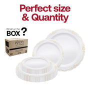 10-inch round dinner plate featuring a white base and a gold vintage rim, perfect for presenting main dishes with style