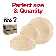 10-inch round dinner plate made from palm leaves, ideal for serving main courses while staying environmentally conscious