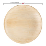10-inch round dinner plates made from palm leaves, durable and biodegradable