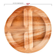 10-inch round dinner plates with 3 compartments, crafted from eco-friendly palm leaf