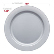 10-inch round steel gray plastic dinner plates with a matte finish, durable and disposable