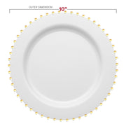 10-inch white plastic dinner plates featuring a stylish gold pearl string design