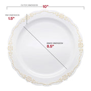 10-inch white plastic dinner plates with a decorative gold vintage rim