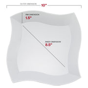10-inch white plastic dinner plates with a modern wave pattern