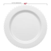 10-inch white plastic dinner plates with a stylish pearl string design, lightweight and durable