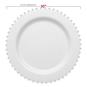 10-inch white plastic dinner plates with a stylish silver pearl string design, lightweight and durable
