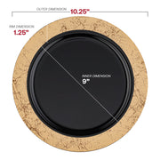 10.25-inch black dinner plates with a sophisticated gold marble rim detail