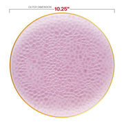 10.25-inch clear pink round dinner plates featuring a gold hammered rim design
