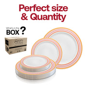 10.25-inch dinner plate with a white base and red and gold chord rim, perfect for main courses