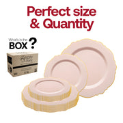 10.25-inch pink dinner plate with a graceful gold blossom edge, suitable for serving main courses in style