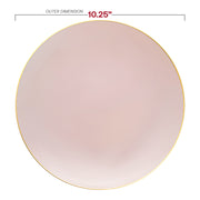 10.25-inch pink round dinner plates made of plastic, featuring a stylish gold organic motif