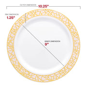 10.25-inch round dinner plate with a white base and a stylish pink and gold mosaic rim