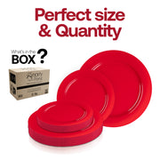 10.25-inch round disposable plastic dinner plate in solid red