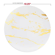 10.25-inch white dinner plates featuring a gold marble pattern, ideal for formal events or special occasions