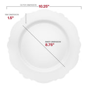 10.25-inch white plastic dinner plates with a silver rim and floral blossom details