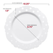 10.25-inch white plastic dinner plates with a stylish silver blossom dot design, set of 120