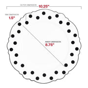 10.25'' white plastic dinner plate featuring a round blossom pattern with black dots