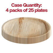 100-pack of round disposable buffet plates, 9 inches wide, made from palm leaf for environmentally friendly occasions