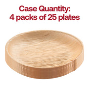 100-pack of round disposable plates, 8 inches wide, made from natural palm leaf for environmentally friendly dining