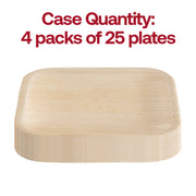 100-pack of square disposable salad plates, 7 inches wide, made from sustainable palm leaf for environmentally friendly events
