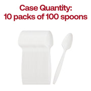 1000-count disposable white plastic spoons, ideal for catering, food service, and bulk events