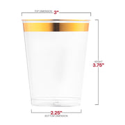10 oz clear plastic tumblers with a metallic gold rim, measuring 3" x 3.75" x 2.25"; pack of 336