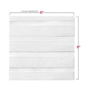 10" x 10" unfolded white beverage napkins featuring silver stripes, soft and absorbent, great for cocktail hours