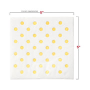 10'' x 10'' white cocktail napkins with shimmering gold dots, perfect for elevating drink presentations at events