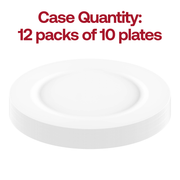 120-count pack of matte milk white plastic round dinner plates, 10-inch diameter