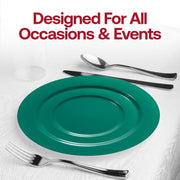 120-count pack of round solid green disposable plastic dinner plates, 10.25 inches, perfect for holiday meals
