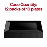 120-pack of black plastic dessert plates with a sleek rectangular design